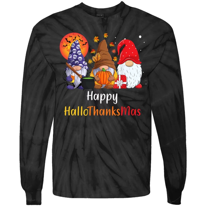 Happy Hallothanksmas Holiday Gnomes Tie-Dye Long Sleeve Shirt