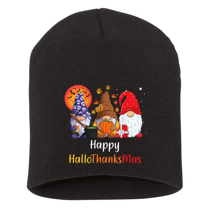 Happy Hallothanksmas Holiday Gnomes Short Acrylic Beanie