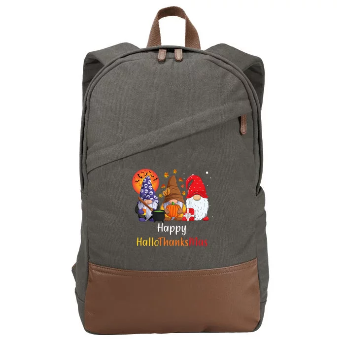 Happy Hallothanksmas Holiday Gnomes Cotton Canvas Backpack