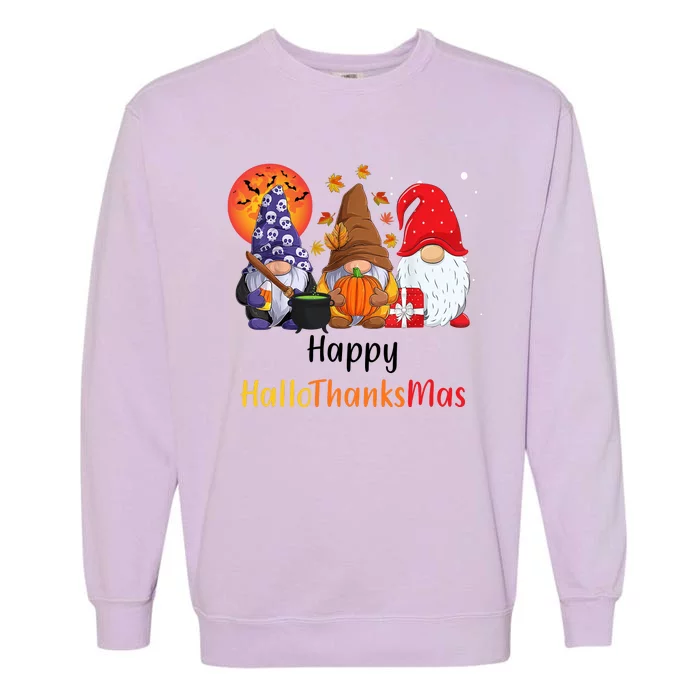 Happy Hallothanksmas Holiday Gnomes Garment-Dyed Sweatshirt