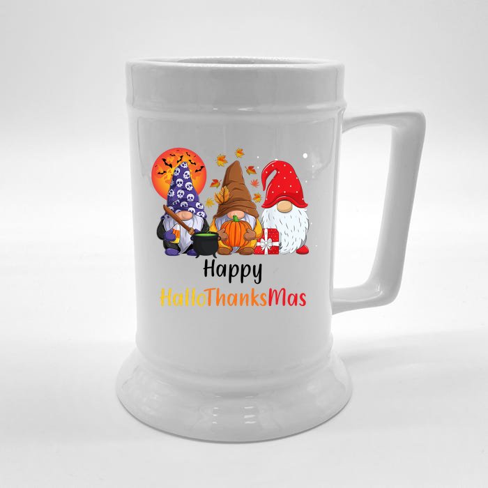 Happy Hallothanksmas Holiday Gnomes Front & Back Beer Stein