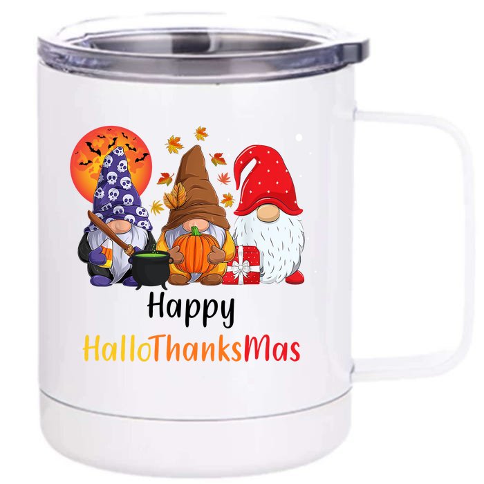 Happy Hallothanksmas Holiday Gnomes Front & Back 12oz Stainless Steel Tumbler Cup