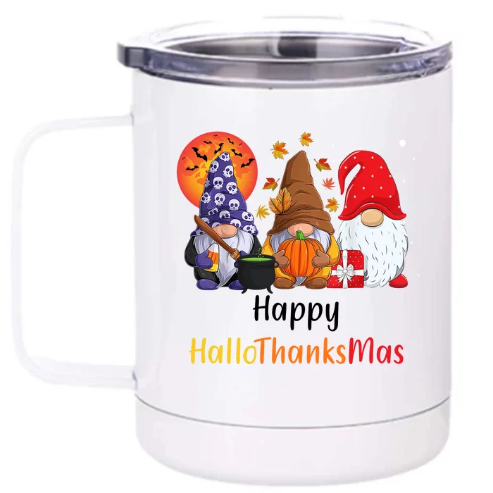 Happy Hallothanksmas Holiday Gnomes Front & Back 12oz Stainless Steel Tumbler Cup