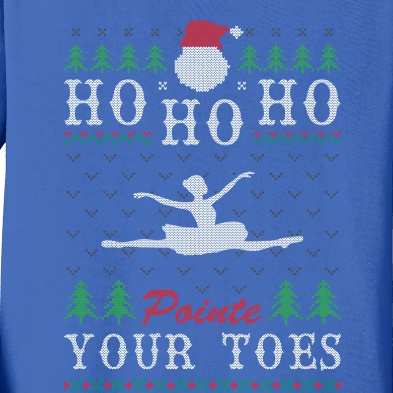 Ho Ho Ho Pointe Your Toes Ugly Christmas Ballet Dancing Gift Kids Long Sleeve Shirt