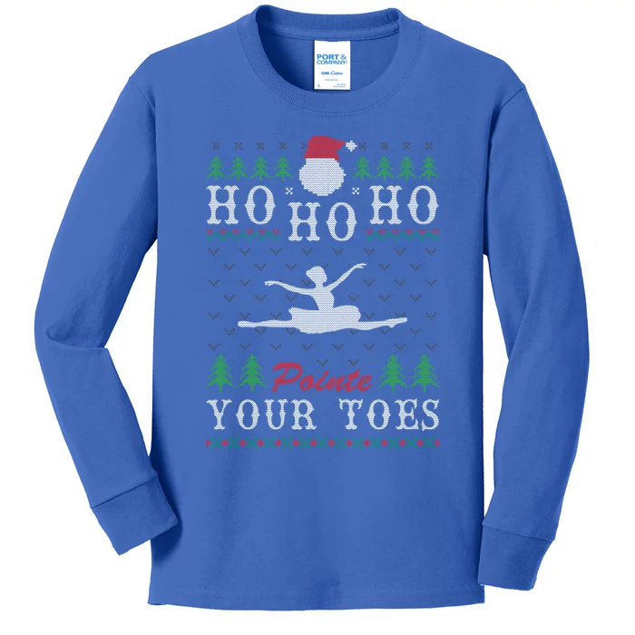 Ho Ho Ho Pointe Your Toes Ugly Christmas Ballet Dancing Gift Kids Long Sleeve Shirt