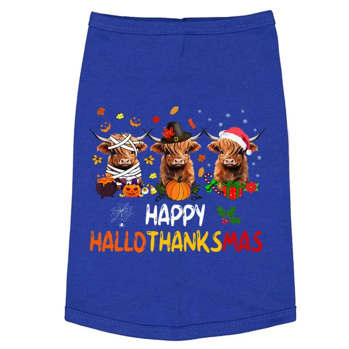 Happy Hallothanksmas Highland Cow Print Halloween Christmas Doggie Tank