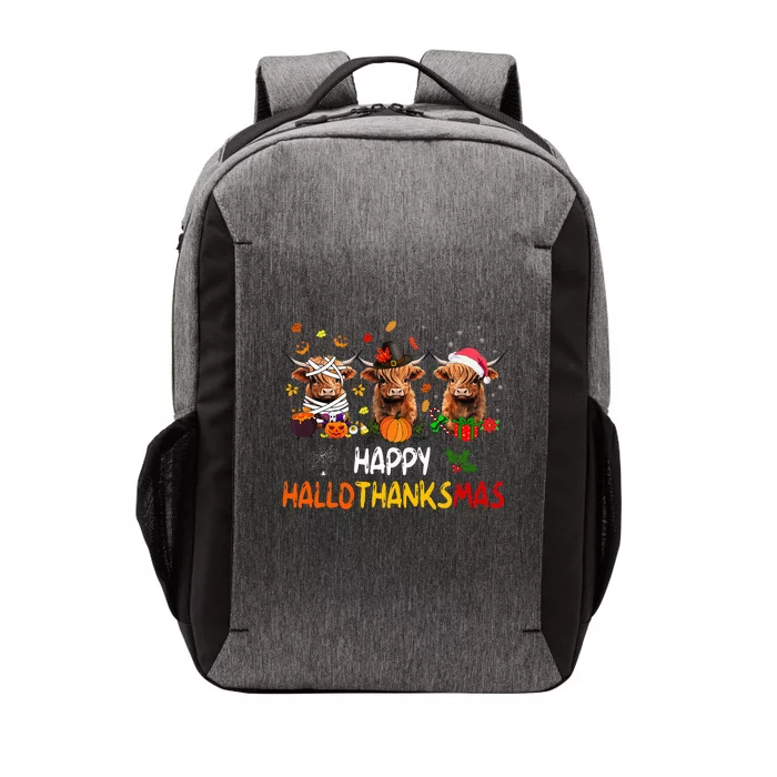 Happy Hallothanksmas Highland Cow Print Halloween Christmas Vector Backpack