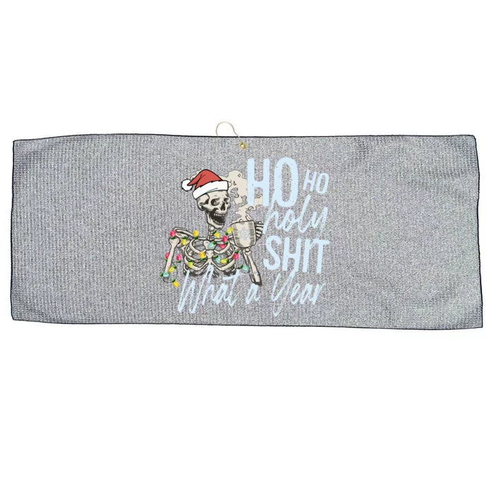 Ho Ho Holy Shit What a Year Funny Christmas Skeleton Large Microfiber Waffle Golf Towel