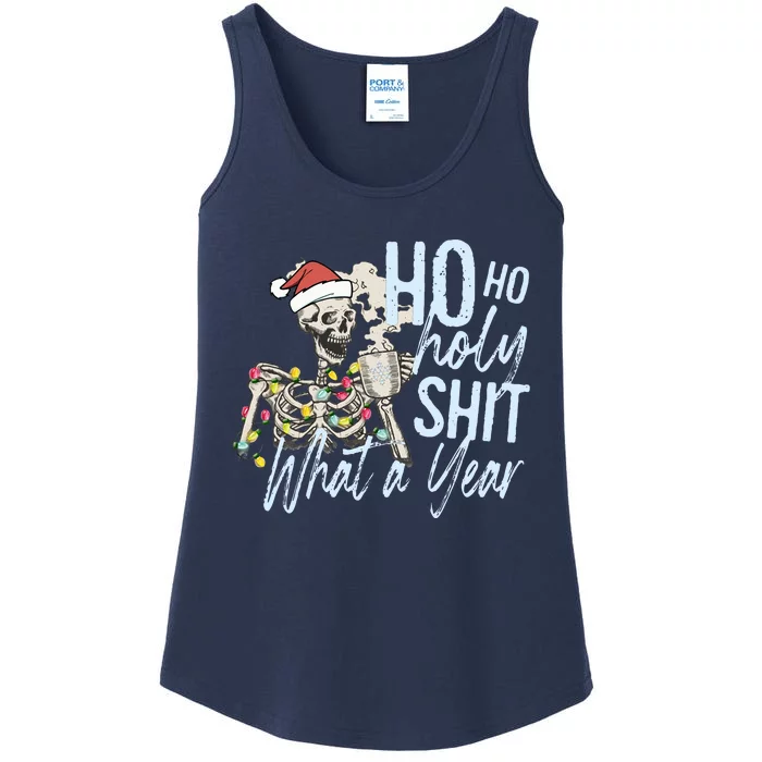 Ho Ho Holy Shit What a Year Funny Christmas Skeleton Ladies Essential Tank