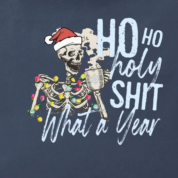 Ho Ho Holy Shit What a Year Funny Christmas Skeleton Zip Tote Bag