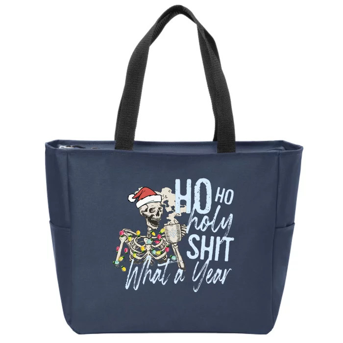 Ho Ho Holy Shit What a Year Funny Christmas Skeleton Zip Tote Bag