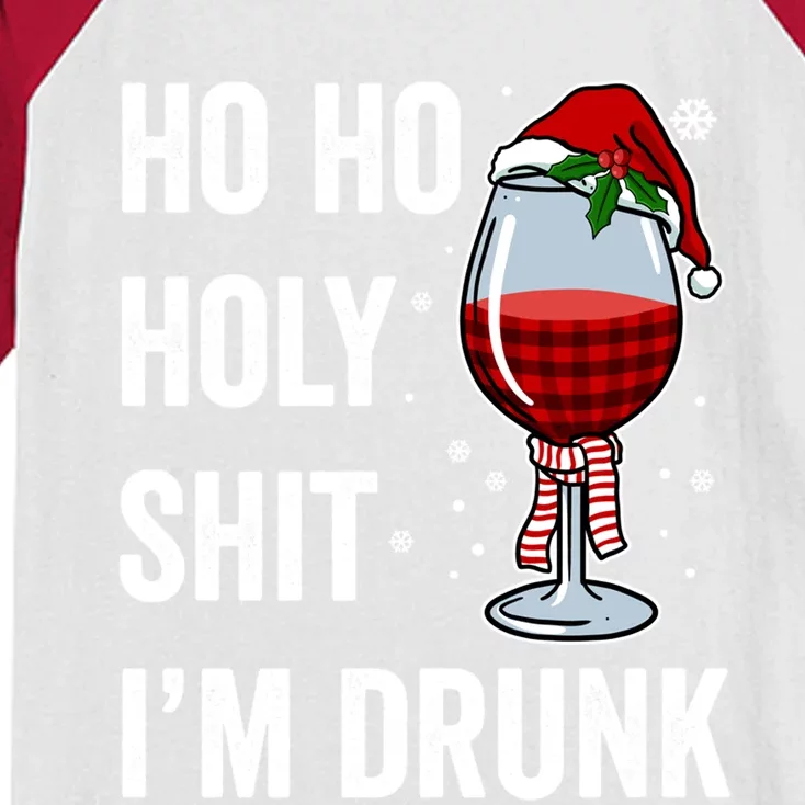 Ho Ho Holy Shit IM Drunk Gift Santa Wine Funny Christmas Gift Kids Colorblock Raglan Jersey