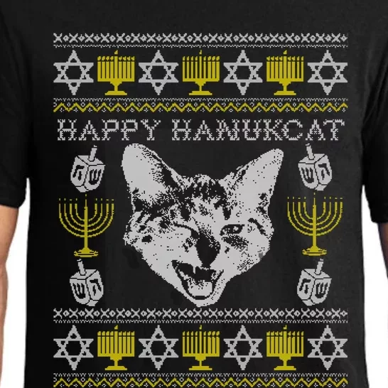 Happy Hanukcat Hannukah Jewish Cat Ugly Christmas Sweater Gift Pajama Set