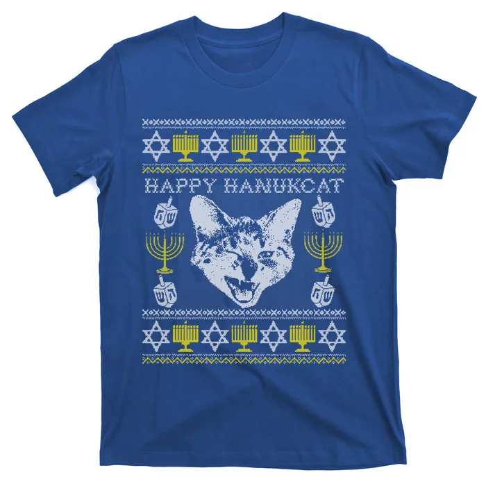 Happy Hanukcat Hannukah Jewish Cat Ugly Christmas Sweater Gift T-Shirt