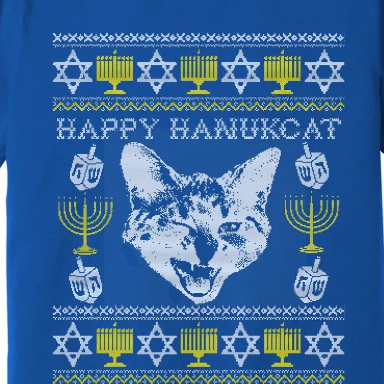 Happy Hanukcat Hannukah Jewish Cat Ugly Christmas Sweater Gift Premium T-Shirt