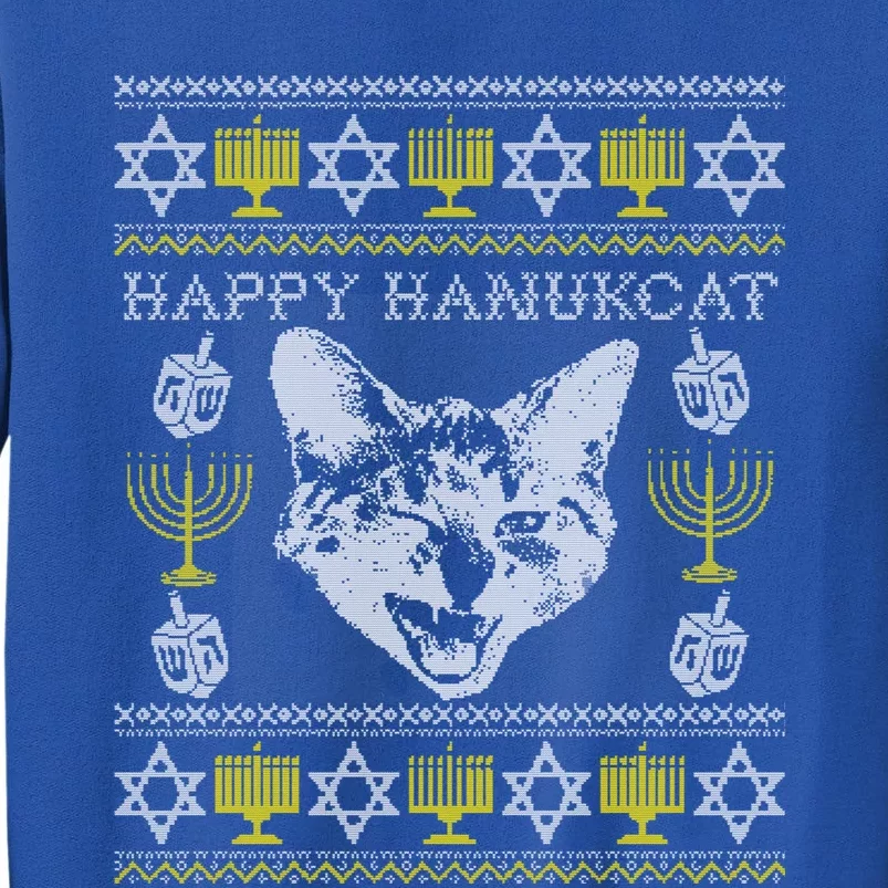 Happy Hanukcat Hannukah Jewish Cat Ugly Christmas Sweater Gift Tall Sweatshirt