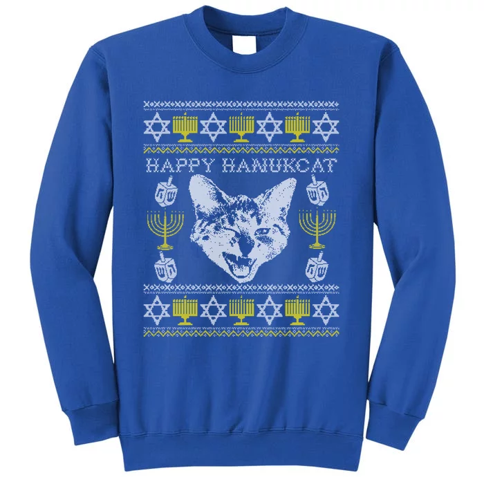 Happy Hanukcat Hannukah Jewish Cat Ugly Christmas Sweater Gift Tall Sweatshirt