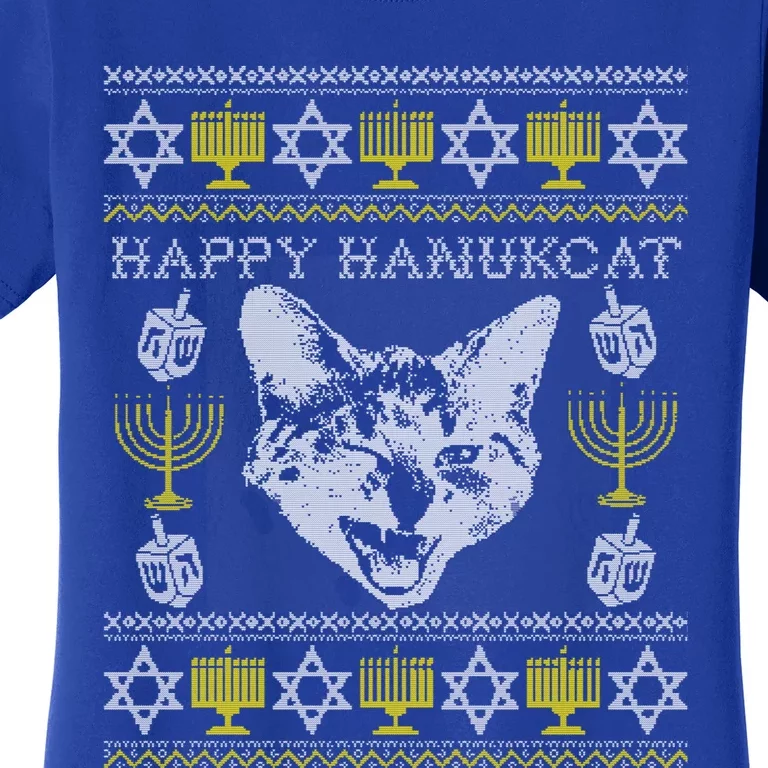 Happy Hanukcat Hannukah Jewish Cat Ugly Christmas Sweater Gift Women's T-Shirt