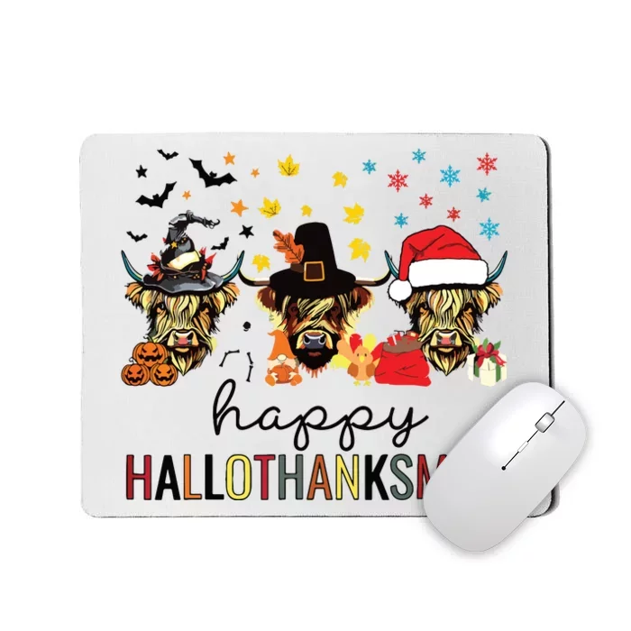 Happy Hallothanksmas Highland Cow Halloween Christmas Mousepad