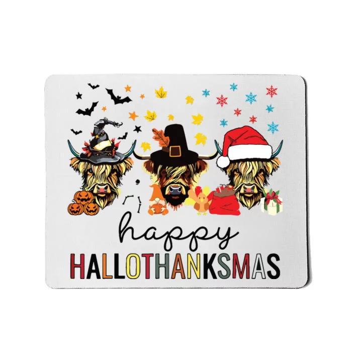 Happy Hallothanksmas Highland Cow Halloween Christmas Mousepad