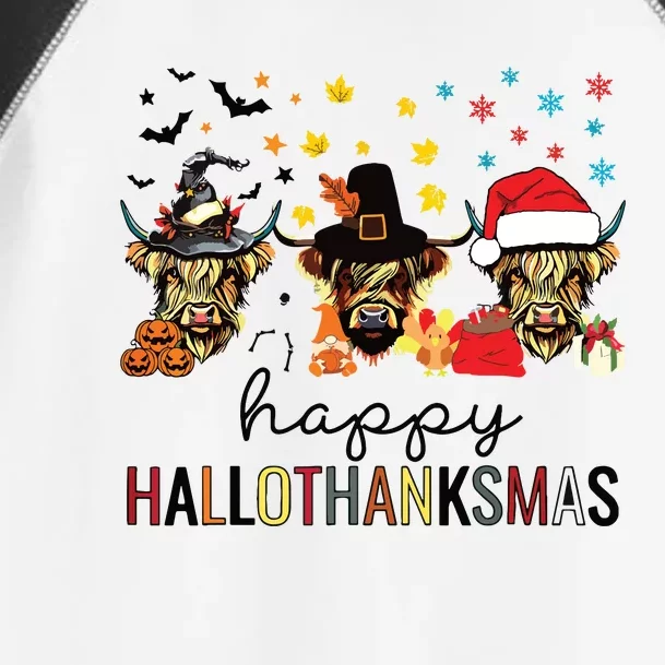 Happy Hallothanksmas Highland Cow Halloween Christmas Toddler Fine Jersey T-Shirt