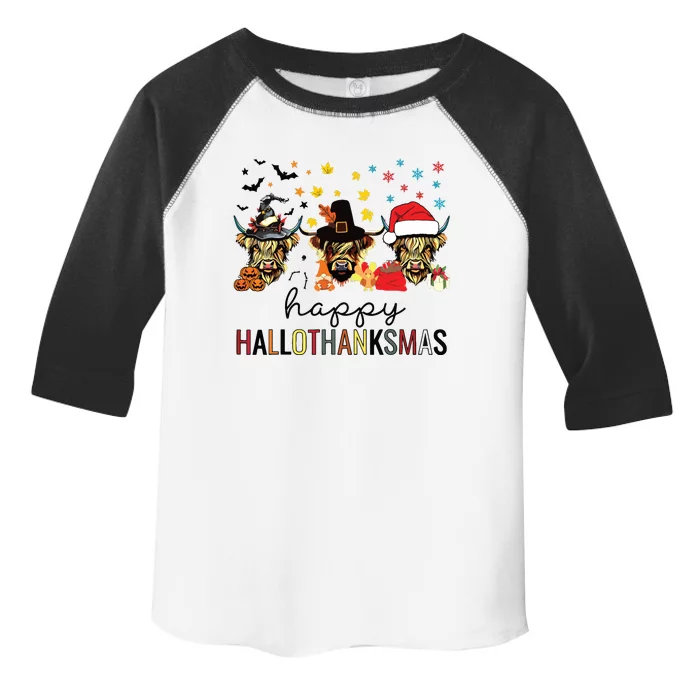 Happy Hallothanksmas Highland Cow Halloween Christmas Toddler Fine Jersey T-Shirt