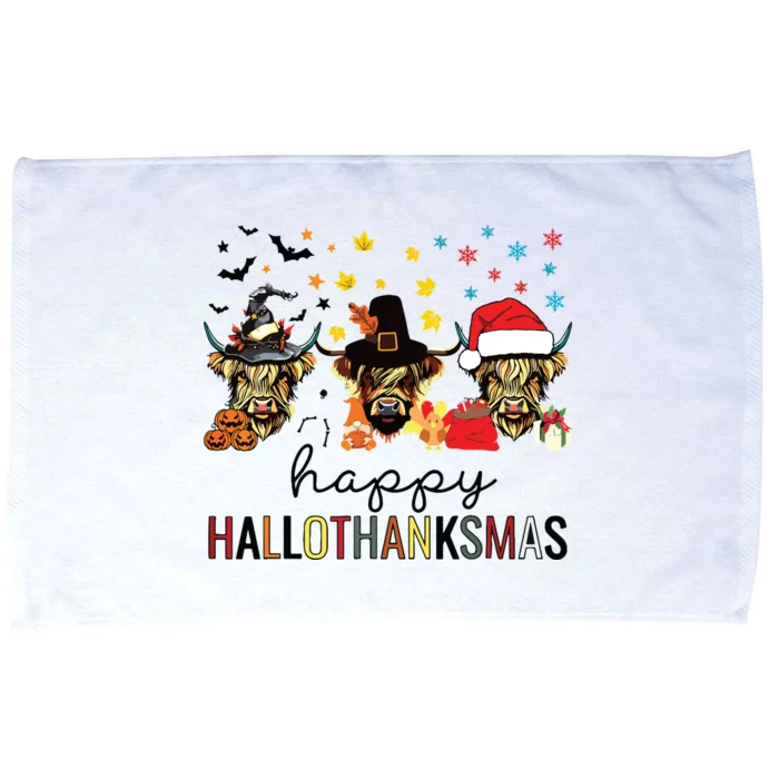 Happy Hallothanksmas Highland Cow Halloween Christmas Microfiber Hand Towel