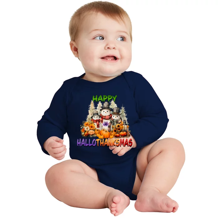 Happy Hallothanksmas Holidays Design Gift Baby Long Sleeve Bodysuit