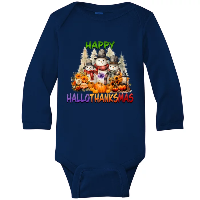 Happy Hallothanksmas Holidays Design Gift Baby Long Sleeve Bodysuit