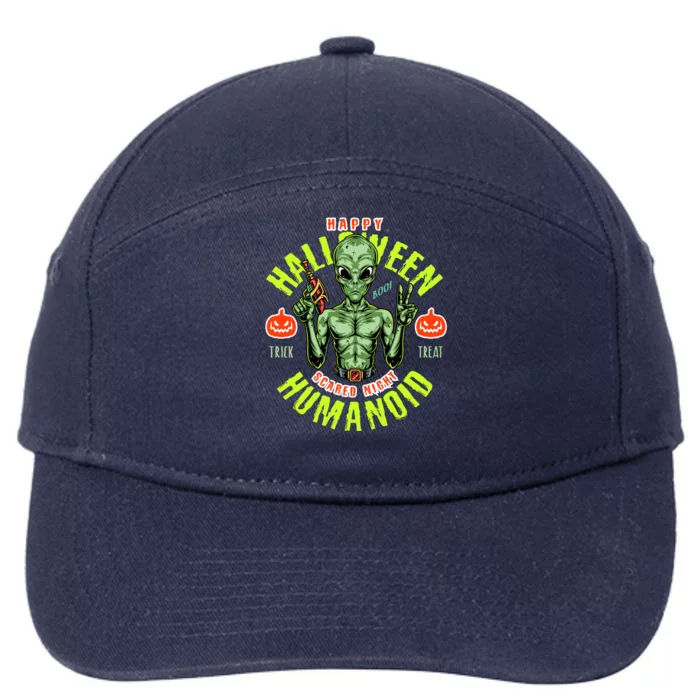 Happy Halloween Humanoid Alien Trick Or Treat 7-Panel Snapback Hat