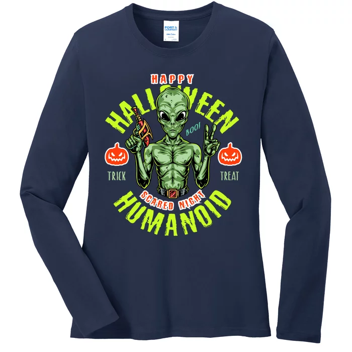 Happy Halloween Humanoid Alien Trick Or Treat Ladies Long Sleeve Shirt