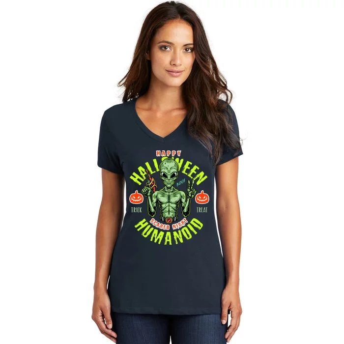 Happy Halloween Humanoid Alien Trick Or Treat Women's V-Neck T-Shirt