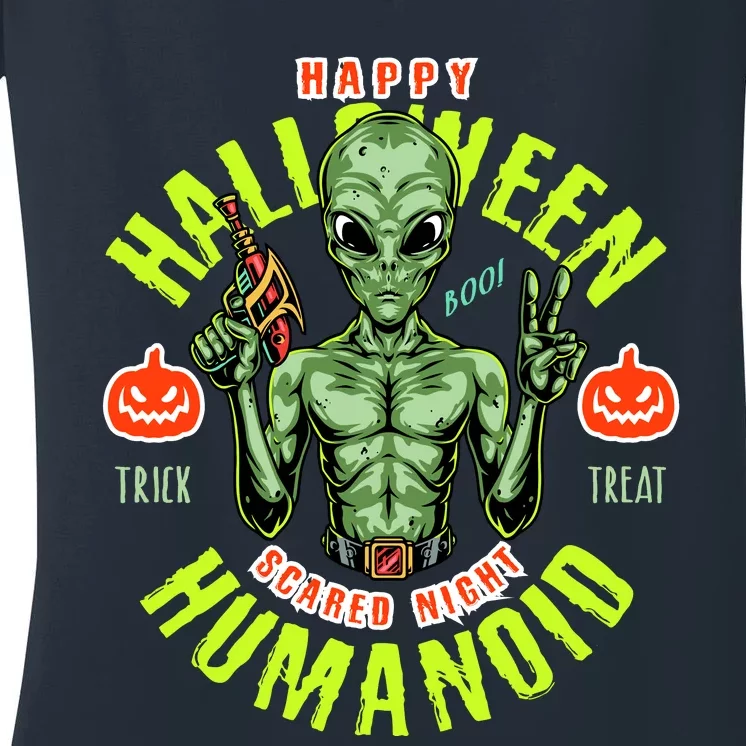 Happy Halloween Humanoid Alien Trick Or Treat Women's V-Neck T-Shirt