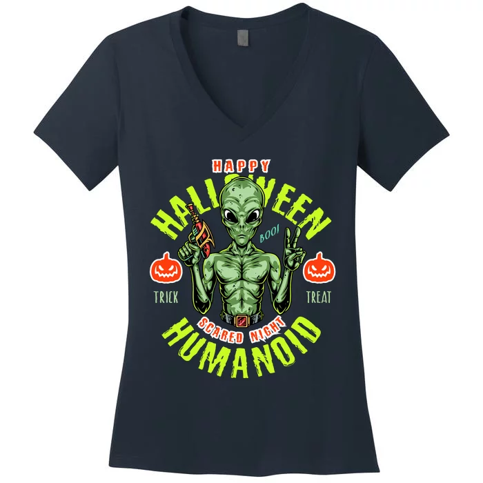 Happy Halloween Humanoid Alien Trick Or Treat Women's V-Neck T-Shirt