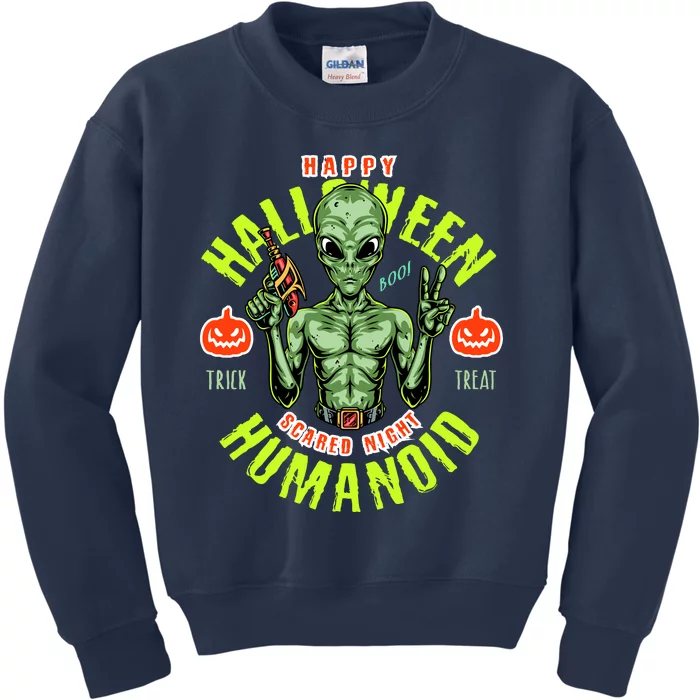 Happy Halloween Humanoid Alien Trick Or Treat Kids Sweatshirt