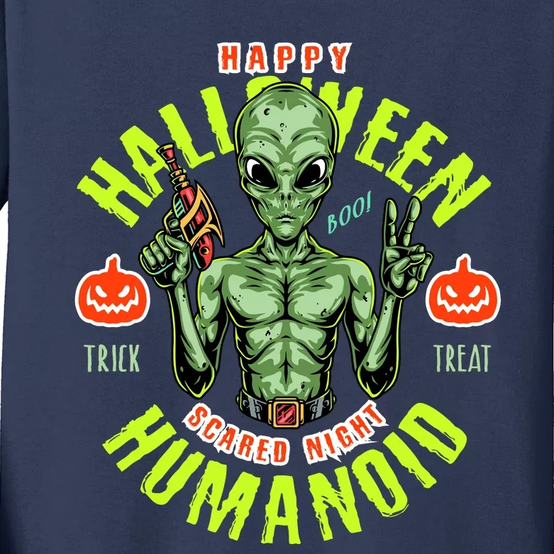 Happy Halloween Humanoid Alien Trick Or Treat Kids Long Sleeve Shirt