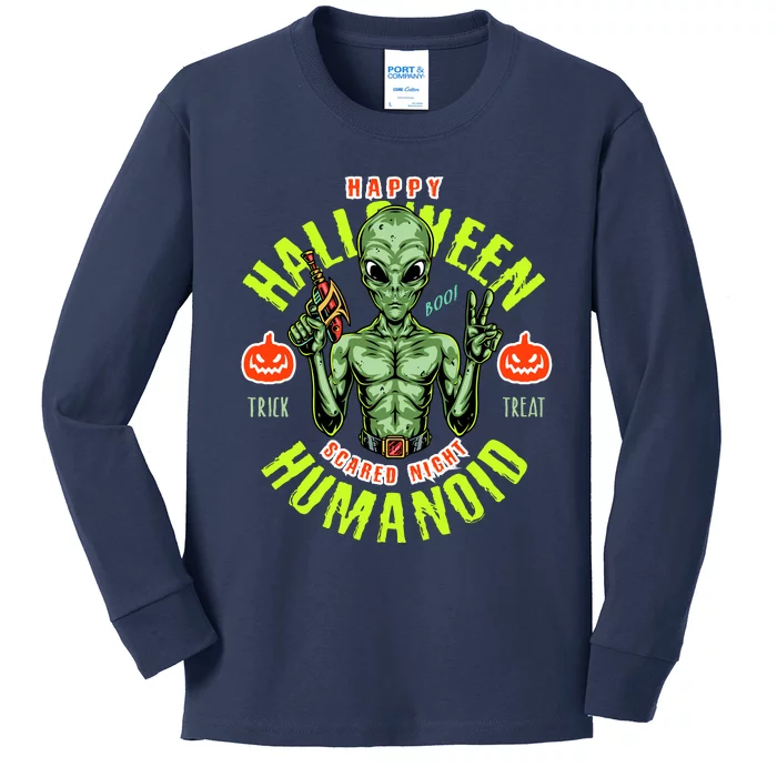 Happy Halloween Humanoid Alien Trick Or Treat Kids Long Sleeve Shirt