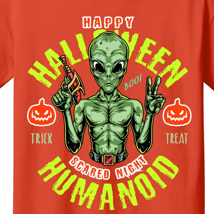 Happy Halloween Humanoid Alien Trick Or Treat Kids T-Shirt