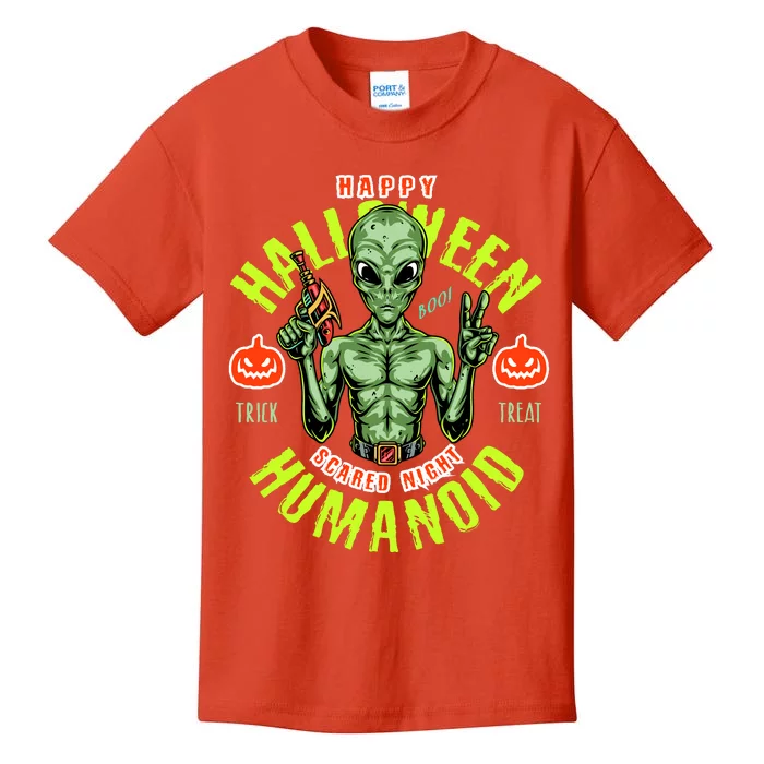 Happy Halloween Humanoid Alien Trick Or Treat Kids T-Shirt