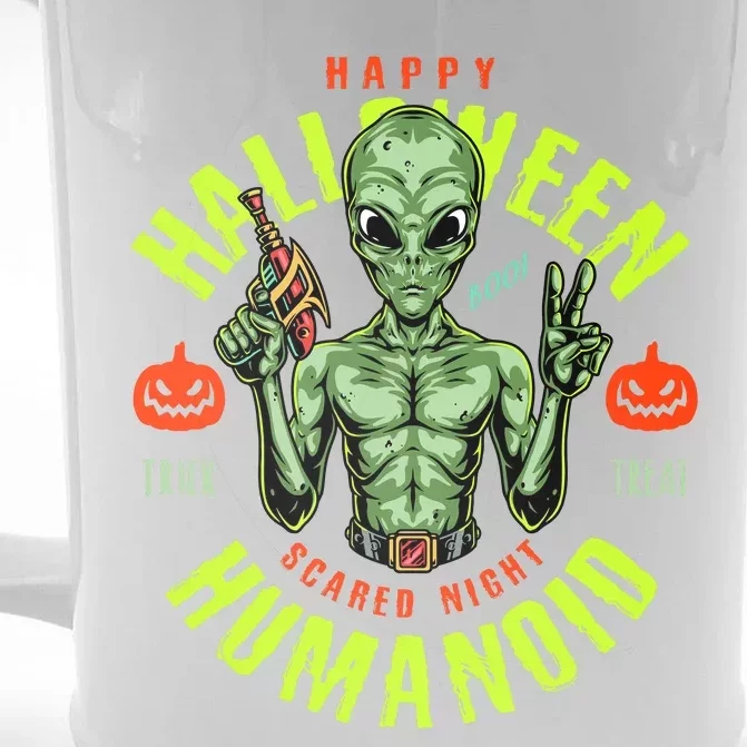 Happy Halloween Humanoid Alien Trick Or Treat Front & Back Beer Stein