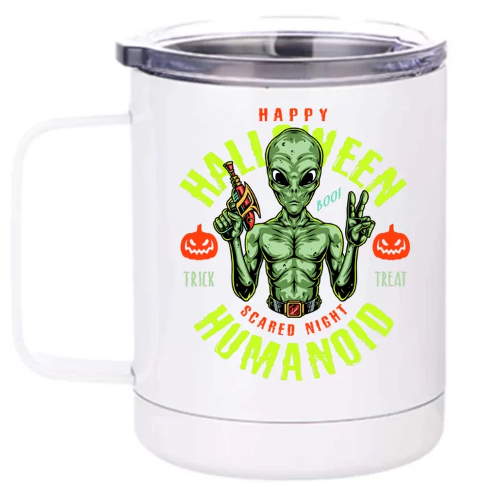 Happy Halloween Humanoid Alien Trick Or Treat Front & Back 12oz Stainless Steel Tumbler Cup