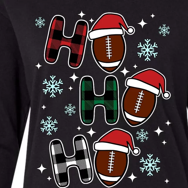 Ho Ho Ho Funny Santa American Football Lovers Christmas Womens Cotton Relaxed Long Sleeve T-Shirt