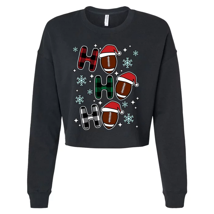 Ho Ho Ho Funny Santa American Football Lovers Christmas Cropped Pullover Crew