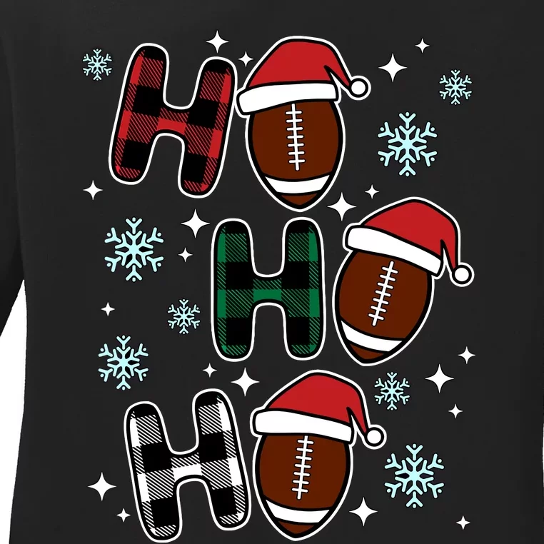 Ho Ho Ho Funny Santa American Football Lovers Christmas Ladies Long Sleeve Shirt