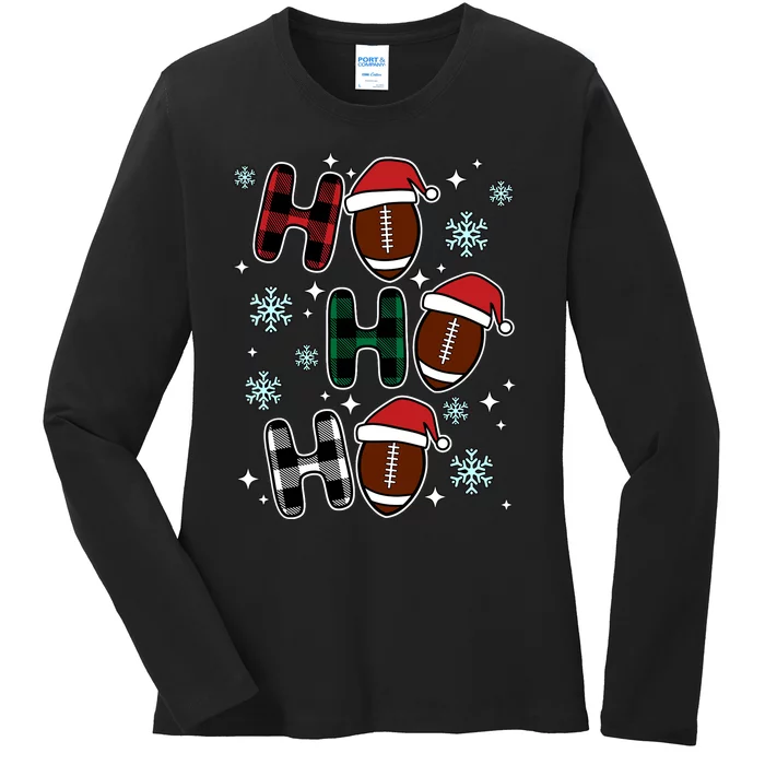 Ho Ho Ho Funny Santa American Football Lovers Christmas Ladies Long Sleeve Shirt