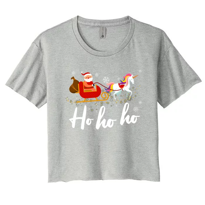 Ho Ho Ho Christmas Santa Riding Unicorn Pj Costume Gift Women's Crop Top Tee