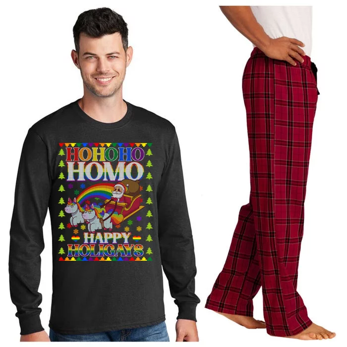 Ho Ho Homo Holigays Homosexual Lgbt Funny Ugly Christmas Long Sleeve Pajama Set