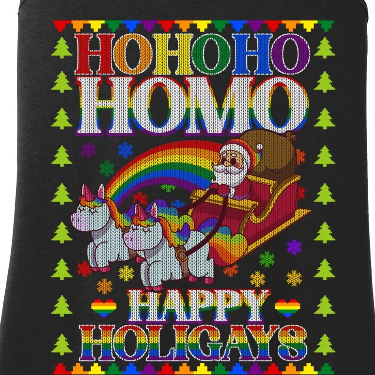 Ho Ho Homo Holigays Homosexual Lgbt Funny Ugly Christmas Ladies Essential Tank