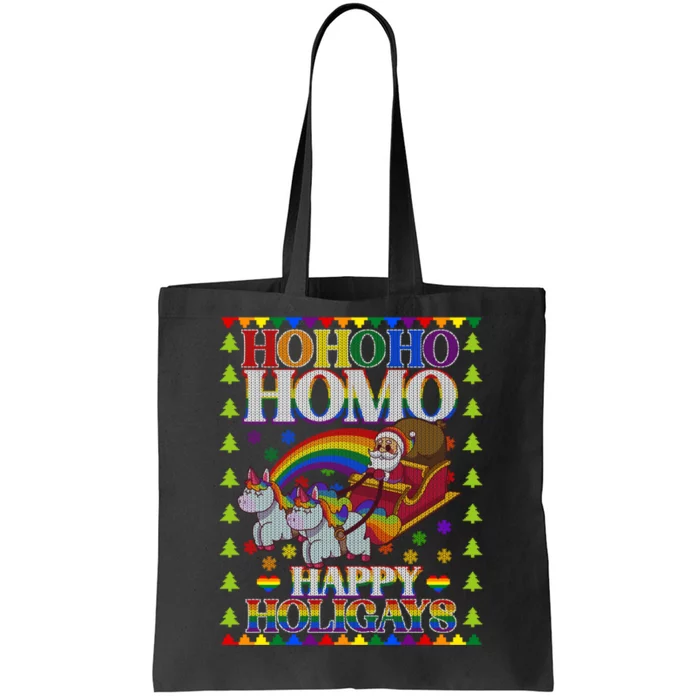 Ho Ho Homo Holigays Homosexual Lgbt Funny Ugly Christmas Tote Bag