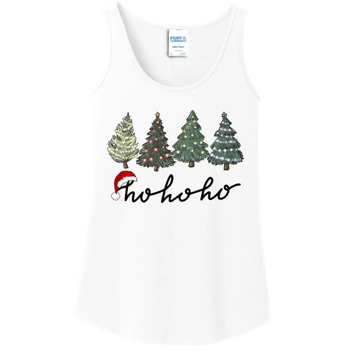 Ho Ho Ho Green Tree Christmas Tis The Season Ladies Essential Tank